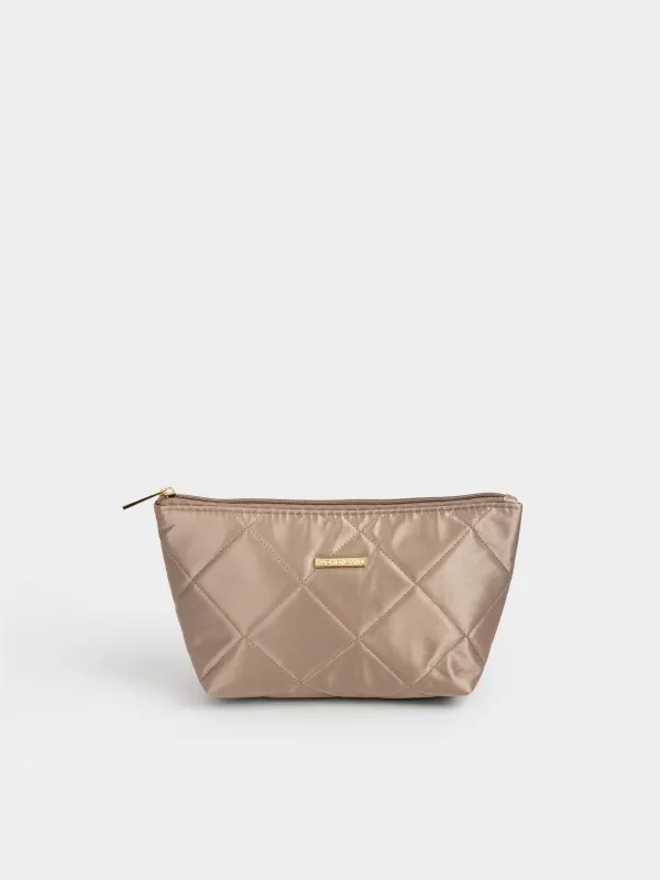 Makeup bag, 26x13 cm, quilted, satin, milky, Quilted silk, image-0