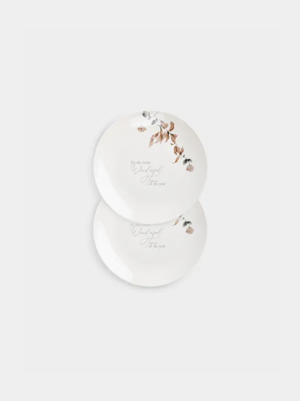 Snack plate, 20 cm, 2 pcs, porcelain N, Autumn flowers, Refined floral, image-0