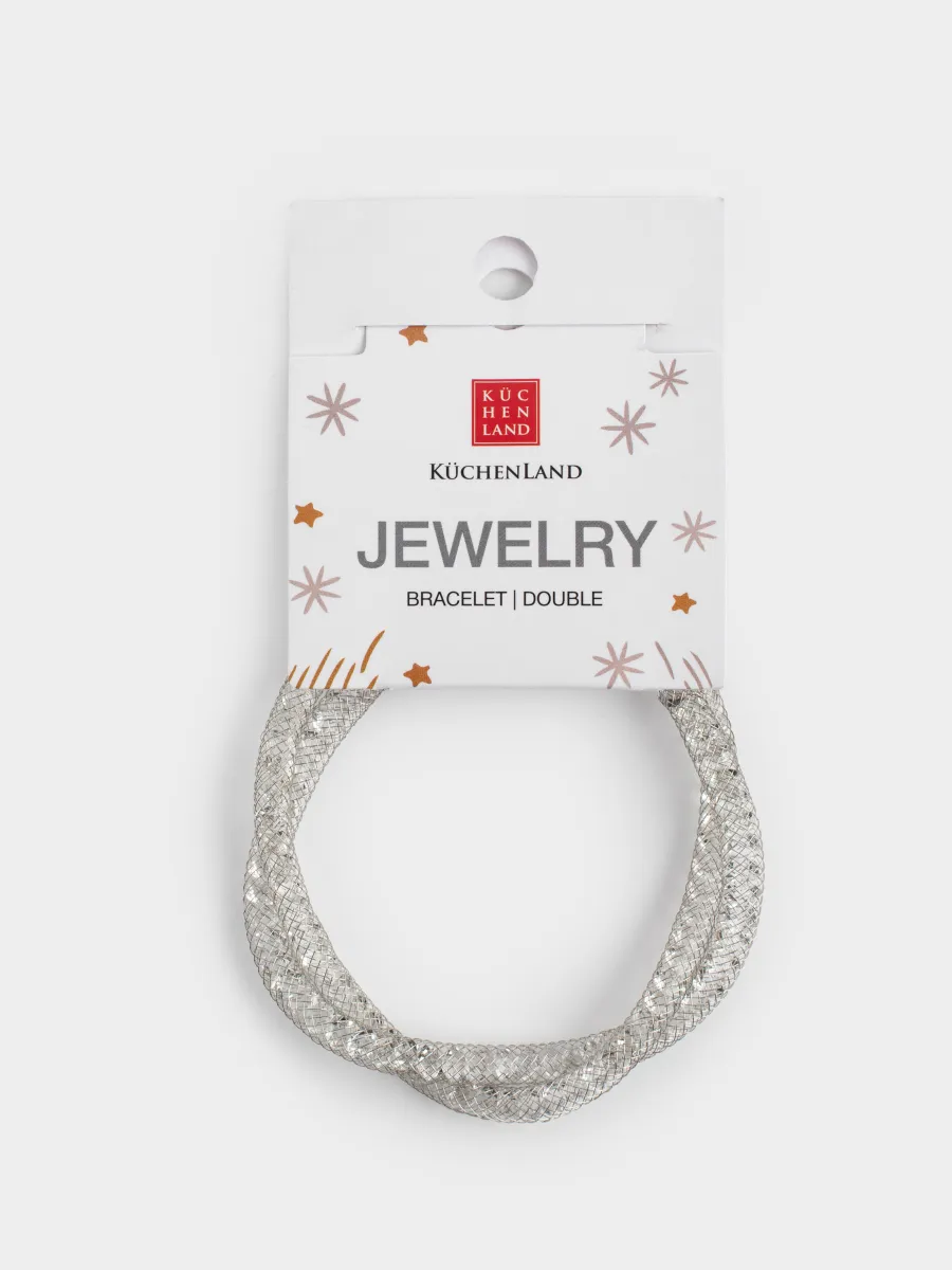 A bracelet, 24 cm, double, metal / rhinestones, silver, Weaving, Jewelry, image-4