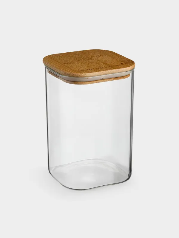 Bulk products jar, 850 ml, glass / bamboo, square, Home made, image-1