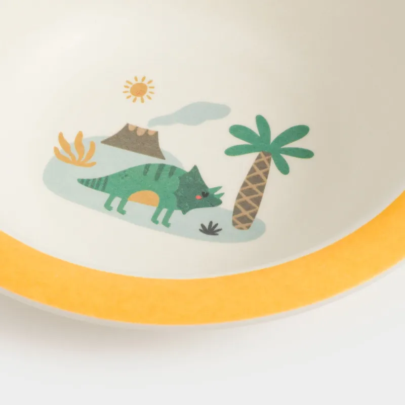 Soup plate, children's, 15x4 cm, bamboo, yellow, Dinosaur and palm tree, Dino, image-4