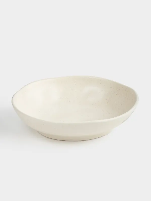 Salad bowl, 22x6 cm, 800 ml, ceramic, milky, Crumpled effect, Crumple creme, image-4