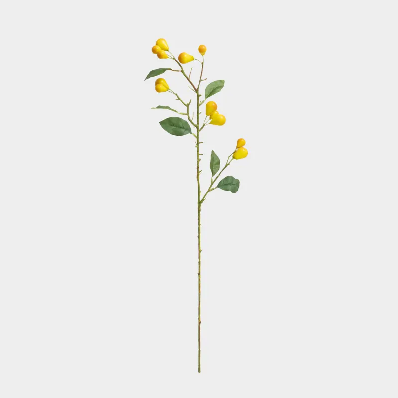 Decorative branch, 70 cm, plastic / polyester, Yellow pears, Fruit decor