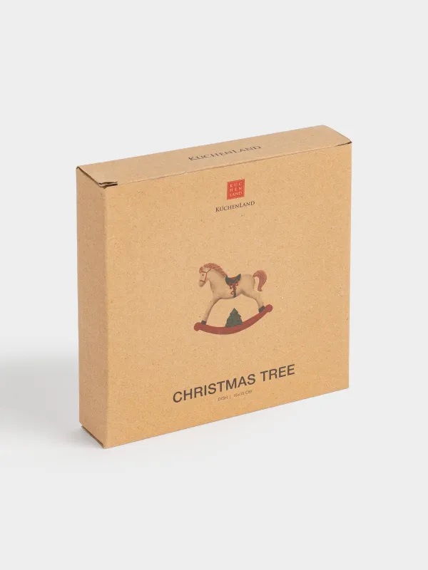 Dish, 15x15 cm, ceramic, square, Horse, Christmas tree, image-6