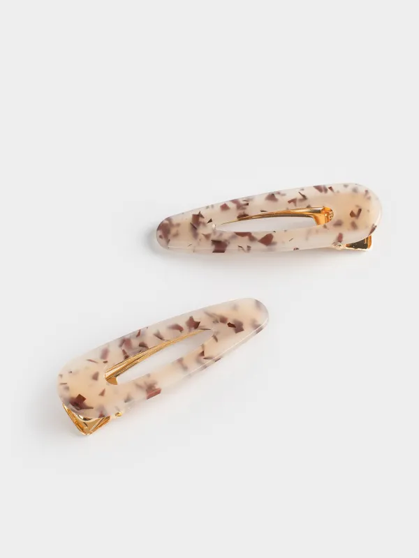 Hair clip, 7 cm, 2 pcs, acrylic / metal, milky, mother of pearl, Glam, Glam, image-1