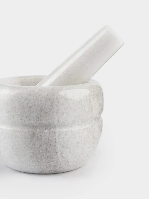 Spice mortar, 10 cm, with pestle, Marble, White, Stripe, Marble, image-2