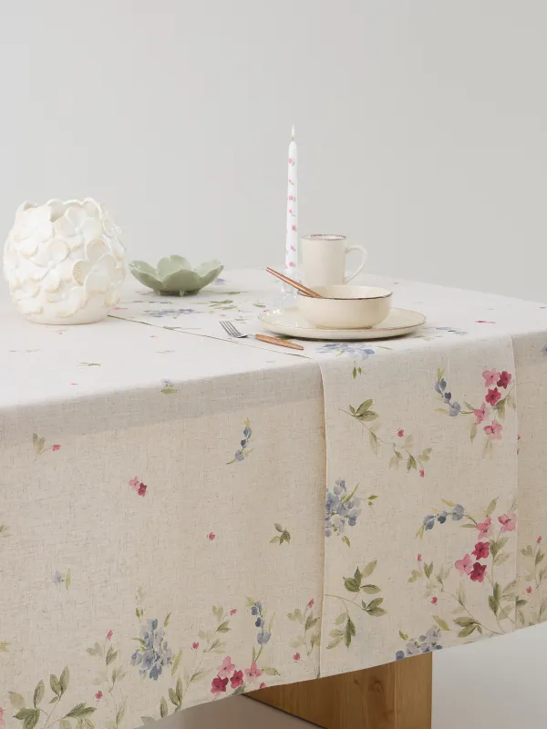 Table runner, 40x160 cm, polyester / linen, beige, Flowers, Colorful flowers, image-6