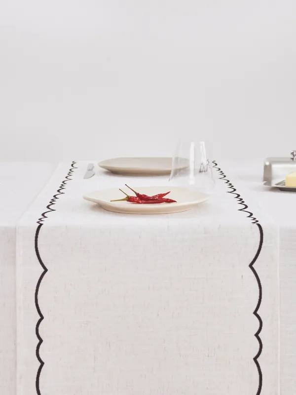 Table runner, 40x160 cm, polyester / linen, beige, Vintage, Melange outline, image-4
