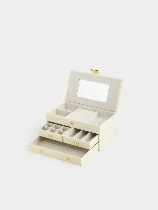 Jewelry box, 26x15 cm, with mirror, wood/PU leather, ecru, Premiere, image-4