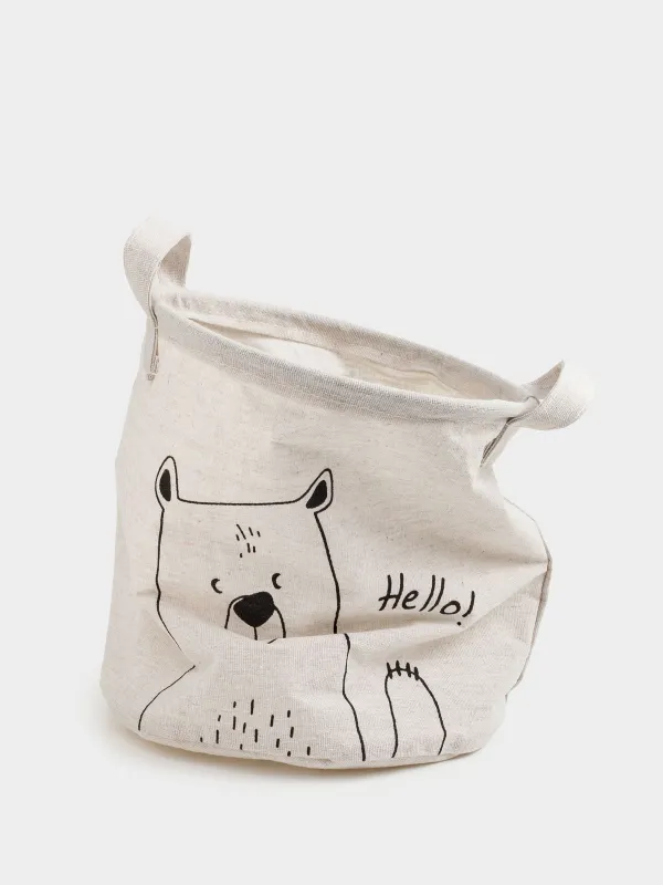 Storage bag, 22x25 cm, with handles, Cotton/polyester, round, Milky, Bear, Funny world, image-1