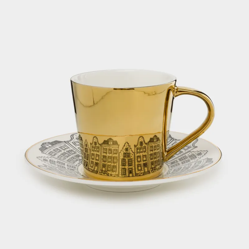 Tea pair, 1 person, 2 items, 300 ml, porcelain P, white and gold, Home, House built