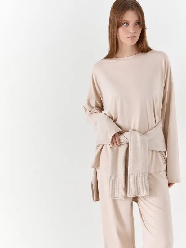 Women's trousers, homewear, size L, polyester / elastane, sand, Vitalina, image-4