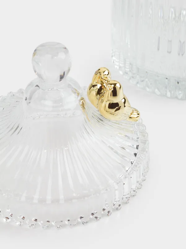 Storage container, 17x10 cm, 550 ml, with lid, glass R / metal, Golden dragonfly Selene, image-3