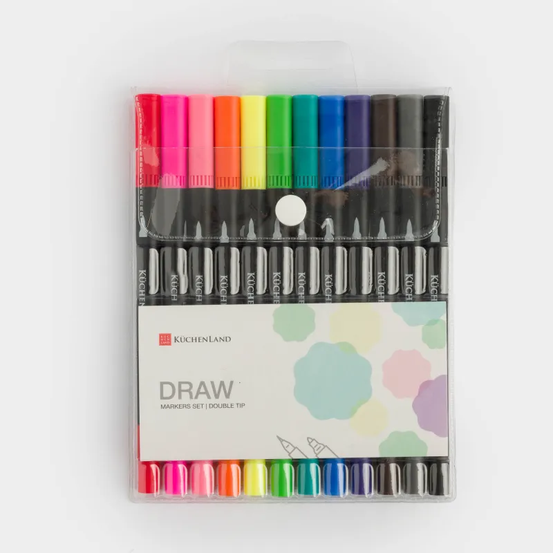 Set of markers, 12 pcs, double, Polypropylene, Draw