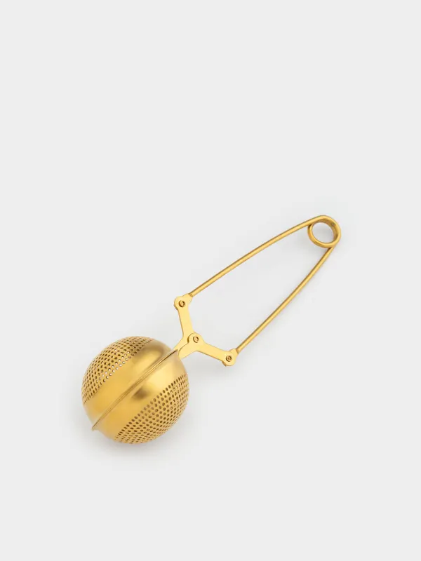 Tea strainer, 17 cm, steel, golden, Ball, Delight color, image-3