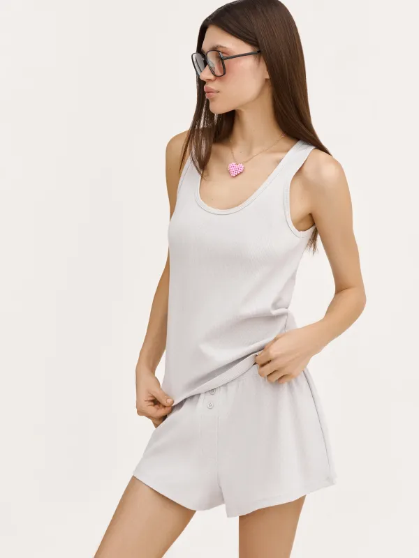 Women's two-piece set, homewear, size S, with shorts, cotton / elastane, light gray, Katniss, image-0