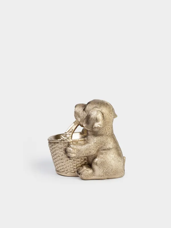 Candy bowl, 19х18 cm, 250 ml, with handle, polyresin, beige, Labrador with basket, Dog, image-1