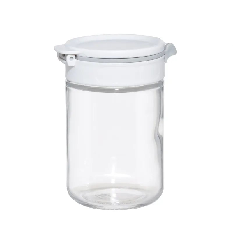 Spice container, 10 cm, with double lid, glass/plastic, grey, Comfort light, image-1