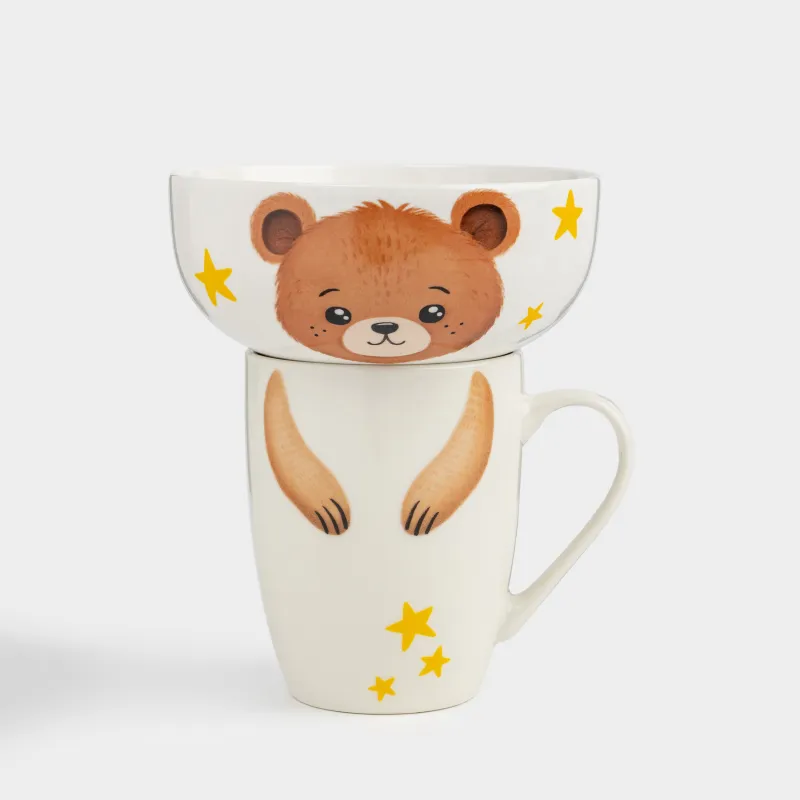 Children's tableware set, 2 items, porcelain N, white and gold, Design, Little friend