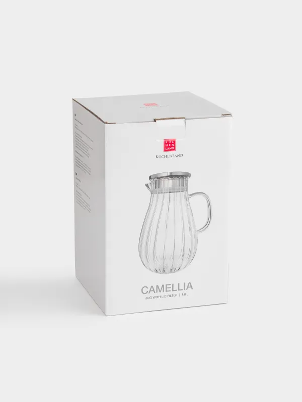 Jug, 1,8 l, with filter cap, used glass / steel, Camellia, image-5