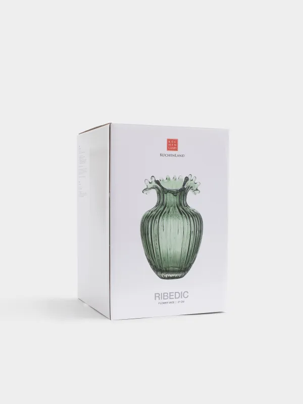 Flower vase, 27 cm, glass, green, Ribedic, image-4