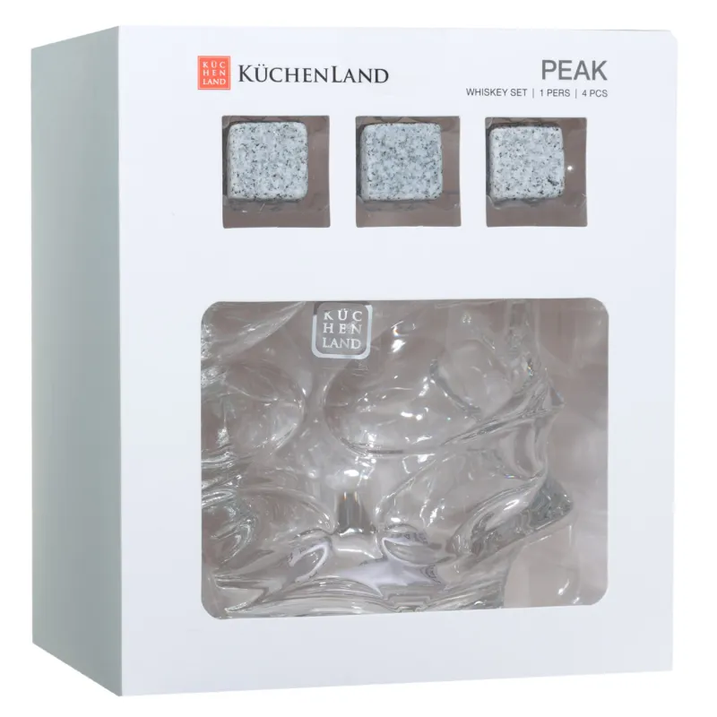 Whiskey set, 1 person, 4 items, glass / cubes, glass R / granite, Peak, image-1