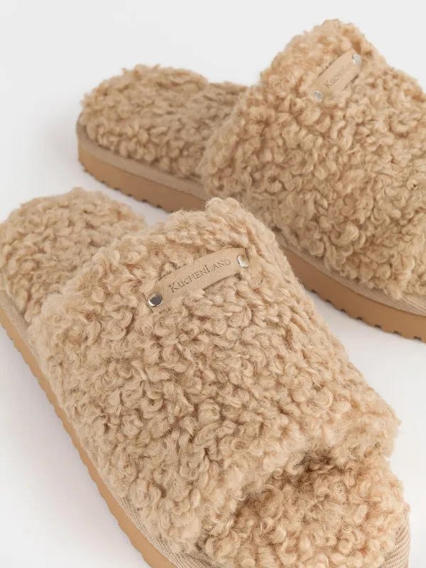 Women's slippers, homewear, size 36-37, plush, brown, Curled, image-2
