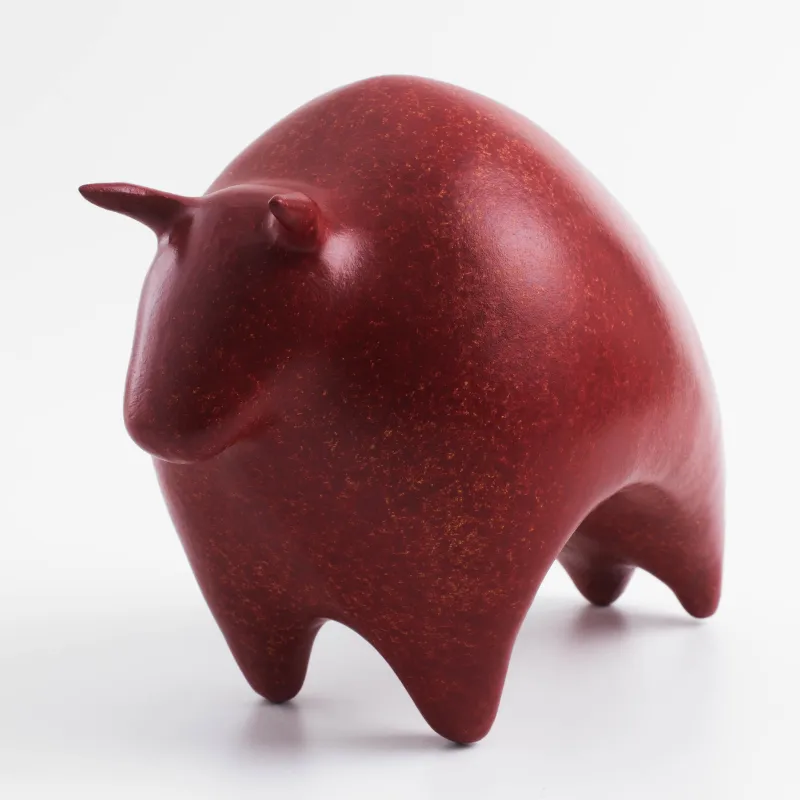 Statuette, 21 cm, polyresin, red, Bull, Art modern