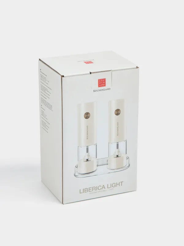 Spice mill, 18 cm, 2 pcs, electric, on a stand, plastic, milky, Liberica light, image-6