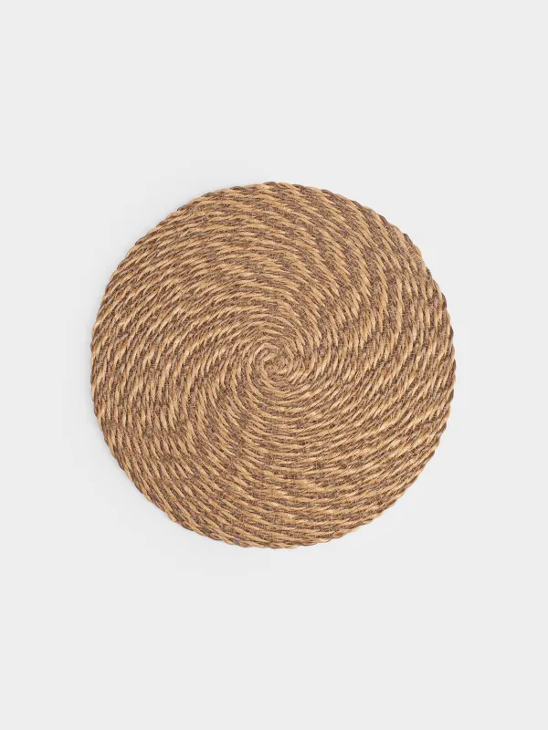 Placemat, 38 cm, polypropylene, round, sand-brown, Weaving, Volute, image-0