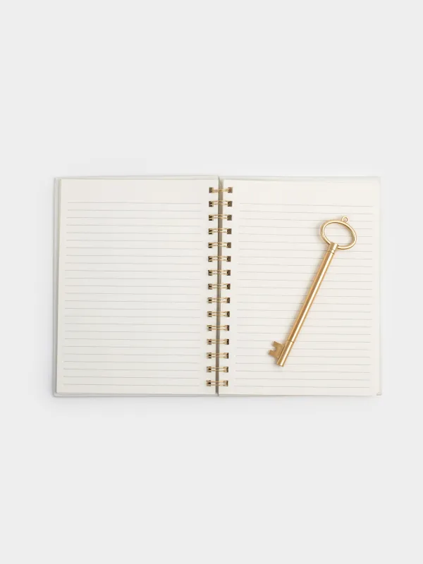 Notebook, with pen, 15x20 cm, 80 l, on rings, polyurethane, ecru, Stationery gold, image-5