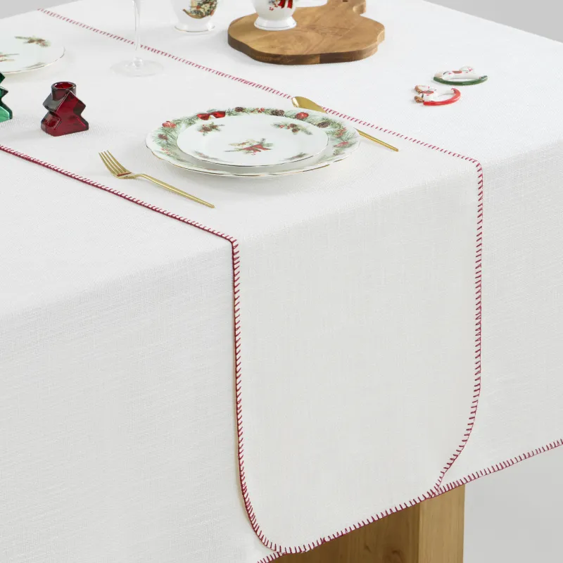 Table runner, 40x160 cm, with stitching, polyester, milky, Burlap, Gunny traditions