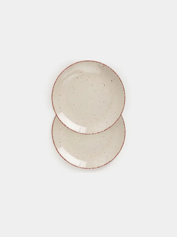 Snack plate, 21 cm, 2 pieces, ceramic, beige, speckled, Speckled, image-0