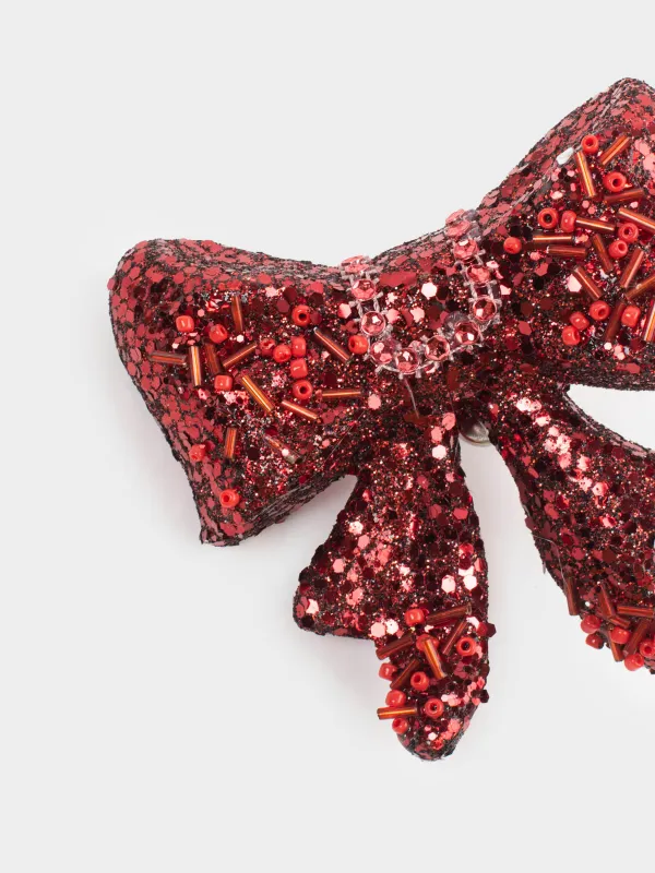 Decorative ornament, 10 cm, clip-on, foam, red, Sequin bow, Figure sparkle, image-2