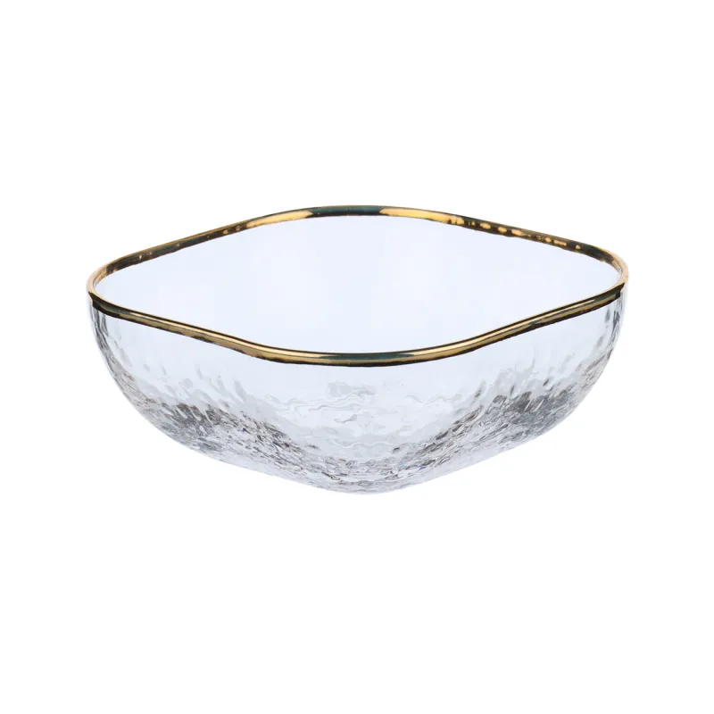 Bowl, 10x4 cm, glass, square, with golden edging, Ripply gold, image-1