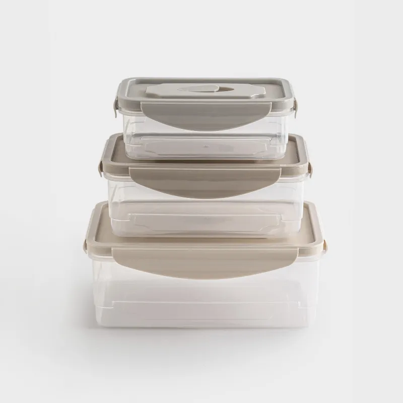 Container set, 3 pcs, with clips, with flap, Plastic, Rectangular, Pastel, Clip