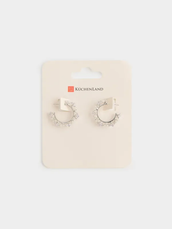 Stud earrings, 3 cm, 2 pcs, metal / Zircon/opal, Silver, Crystals, Jewelry crystal, image-3