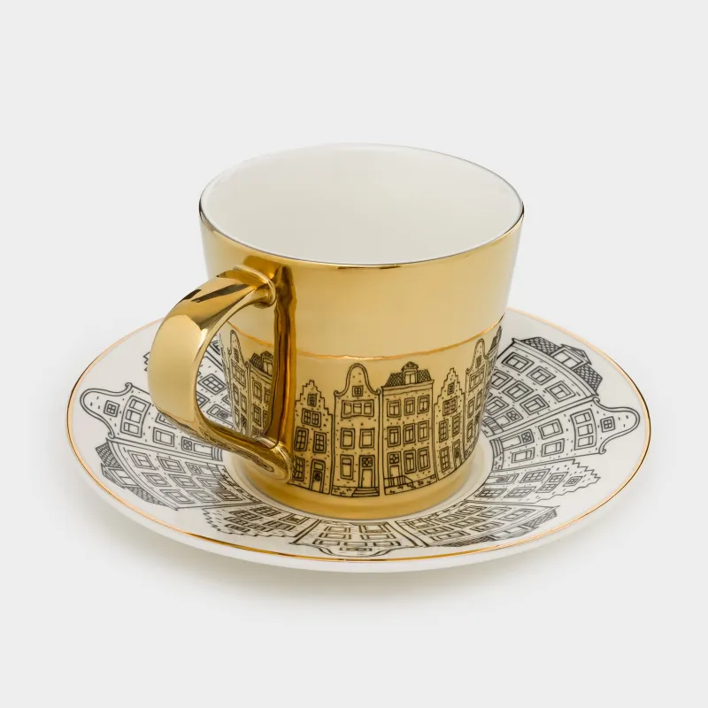 Tea pair, 1 person, 2 items, 300 ml, porcelain P, white and gold, Home, House built, image-1