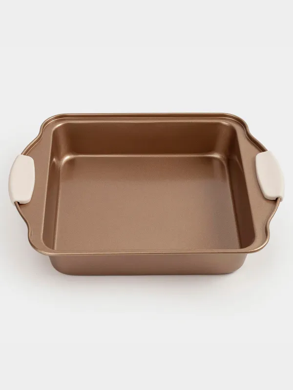 Baking dish, 28x22 cm, with handles, steel / silicone, square, copper, Resto , image-3
