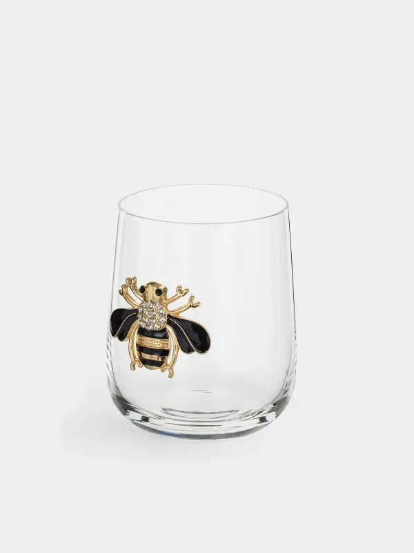 Drinking glass, 10 cm, 450 ml, glass / metal, Bumblebee, Lux elements, image-1