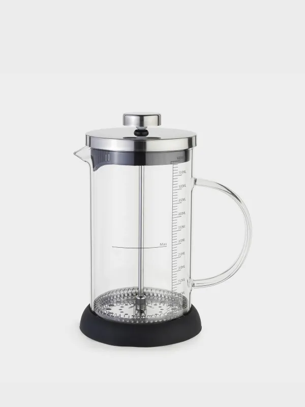 French press, 600 ml, with measuring scale, glass B / steel / plastic, silicone, Comfort, image-0