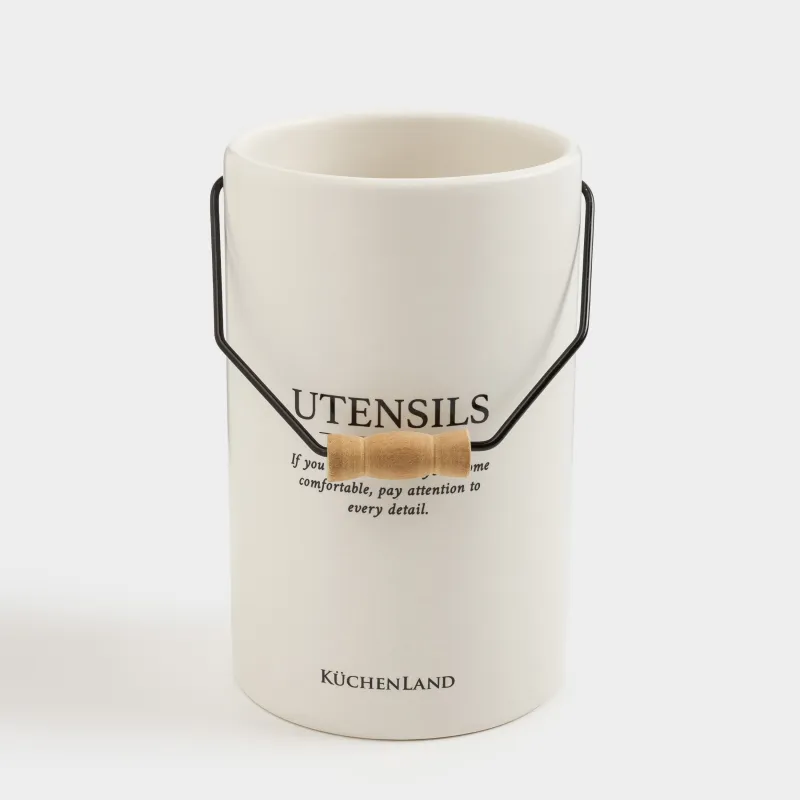 Kitchen accessories stand, 17 cm, with handle, ceramic / metal, milky, Course, image-3