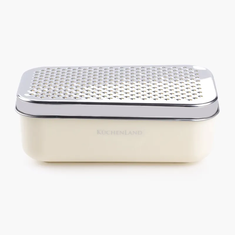 Grater, 18x10 cm, with container and replaceable attachments, steel / plastic, dairy, Chalet
