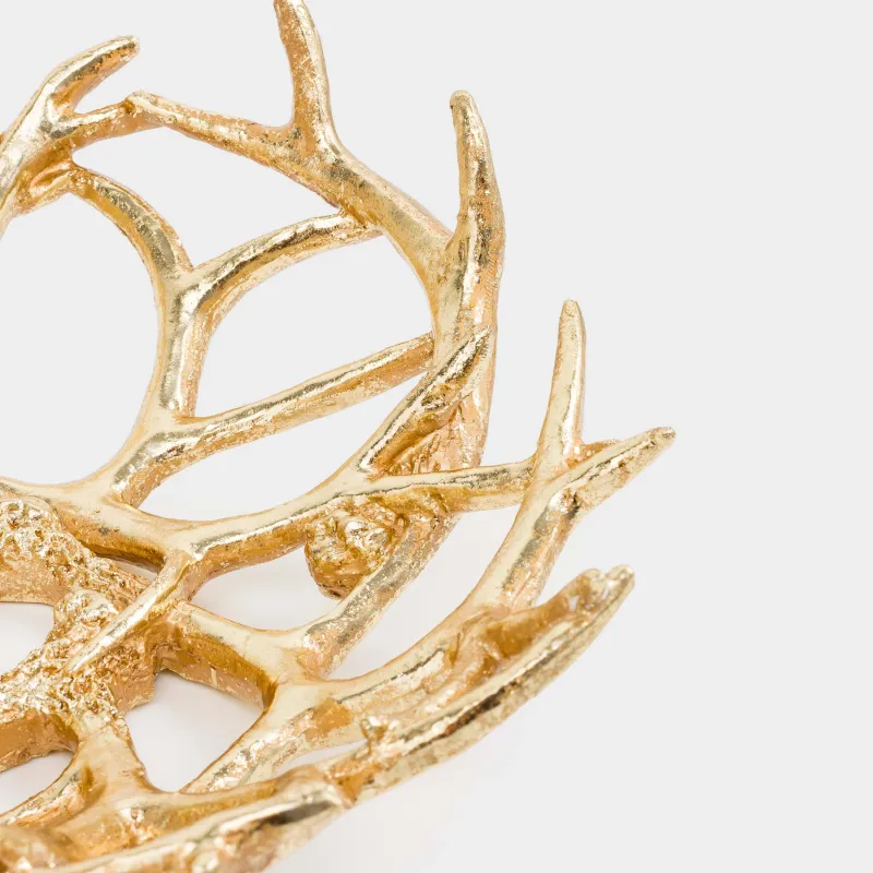 Decorative dish, 33x13 cm, polyresin, golden, Deer antlers, Deer, image-4
