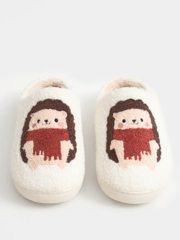 Women's slippers, homewear, size 36-37, artificial fur, milky, Hedgehogs, Needed, image-3