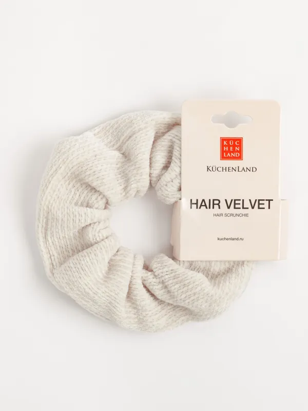 Elastic band for hair, 4 cm, corduroy, beige, Hair velvet, image-1