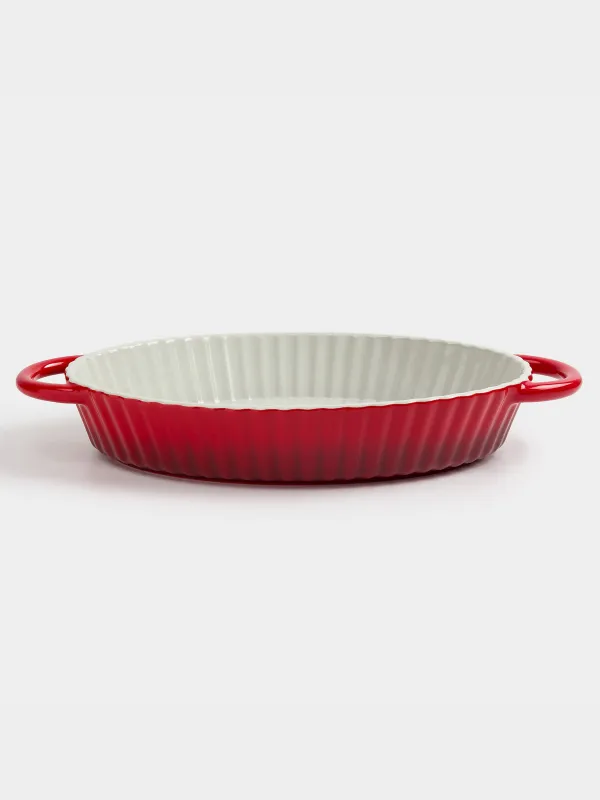 Baking dish, 31x21 cm, ceramic, oval, milkyy burgundy, gradient, Cakes gradient, image-0