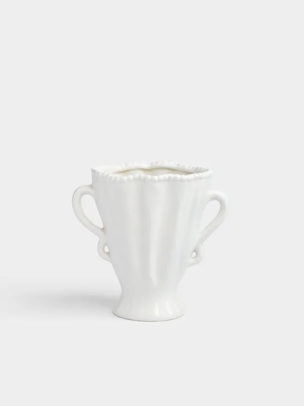 Flower vase, 16 cm, with handles, ceramic, milky, Dots, Crumple grace, image-0
