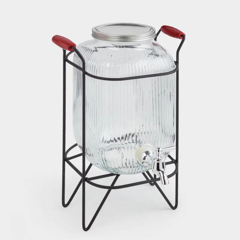 Beverage dispenser, 4 L, on stand, glass R / metal, black, Ribby