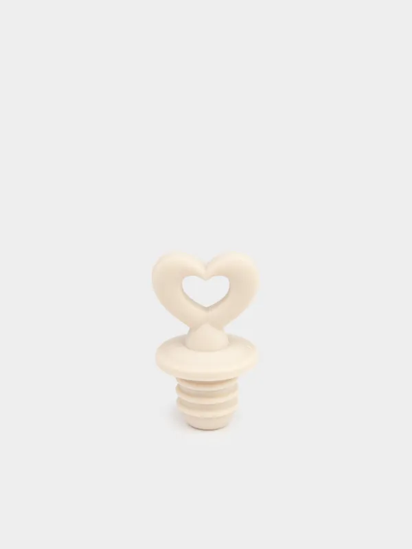 Wine bottle stopper, 5 cm, silicone, Beige, Heart, Soft kitchen, image-1